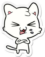 sticker of a cartoon hissing cat