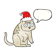 speech bubble textured cartoon cat wearing christmas hat