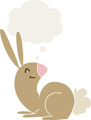 cute cartoon rabbit and thought bubble in retro style