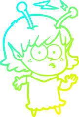 cold gradient line drawing cartoon alien girl