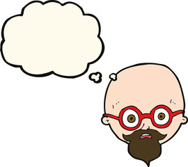 cartoon shocked man with beard with thought bubble