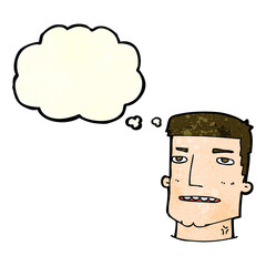 cartoon male head with thought bubble