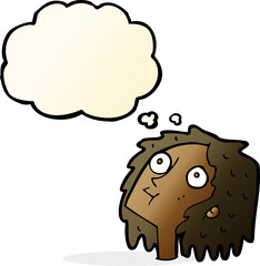 cartoon staring woman with thought bubble