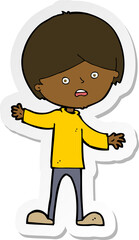 sticker of a cartoon unhappy boy