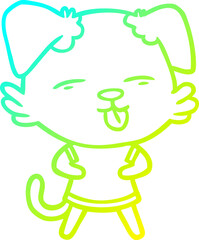 cold gradient line drawing cartoon dog sticking out tongue