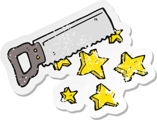 retro distressed sticker of a cartoon saw