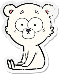 distressed sticker of a nervous polar bear cartoon