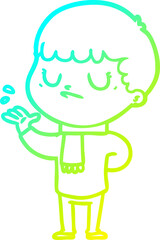 cold gradient line drawing cartoon grumpy boy