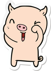 sticker of a happy cartoon pig
