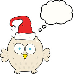 thought bubble cartoon owl wearing christmas hat