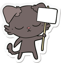 sticker of a cute cartoon dog with placard