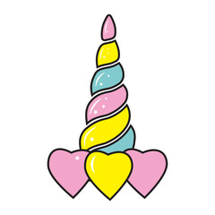 Colored unicorn horn. Color isolated vector illustration in cartoon style.
