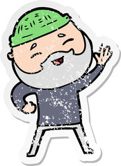 distressed sticker of a cartoon happy bearded man