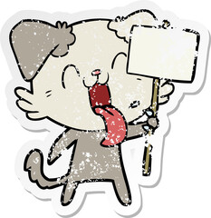 distressed sticker of a cartoon panting dog
