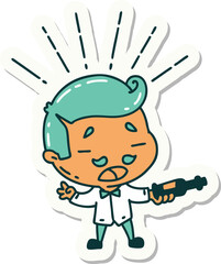 sticker of tattoo style man serving wine