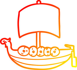 warm gradient line drawing cartoon viking boat