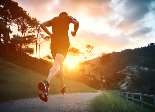 Walking, jogging and running exercise. Concept of knee, leg, foot health and problems.