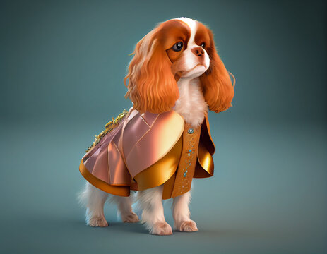 Cavalier king charles spaniel dog, dog animal dresses in fashion style generative ai