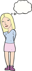 cartoon woman waiting with thought bubble