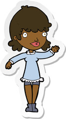 sticker of a cartoon woman waving