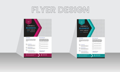 Corporate creative colorful business flyer design with blue color ribbon decoration and place for the photo. Suitable for social media, websites, Corporate cover and back page.
