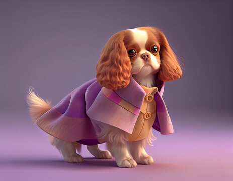 Cavalier king charles spaniel dog, dog animal dresses in fashion style generative ai
