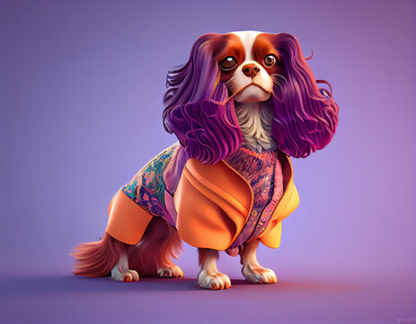 Cavalier king charles spaniel dog, dog animal dresses in fashion style generative ai