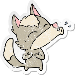 distressed sticker of a howling wolf cartoon