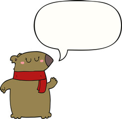 cartoon bear and scarf and speech bubble