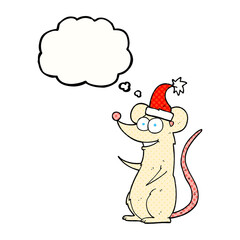 thought bubble cartoon mouse wearing christmas hat