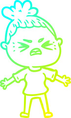 cold gradient line drawing cartoon angry woman