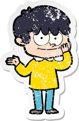 distressed sticker of a happy cartoon man