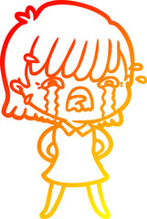 warm gradient line drawing cartoon girl crying
