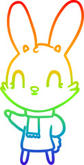 rainbow gradient line drawing cute cartoon rabbit wearing clothes