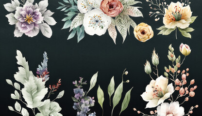 flowers with black background, card