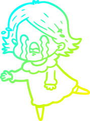 cold gradient line drawing cartoon woman crying