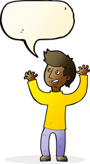 cartoon happy man with speech bubble