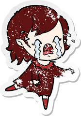 distressed sticker of a cartoon crying vampire girl