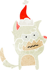 retro cartoon of a annoyed fox wearing santa hat