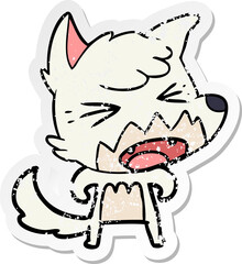 distressed sticker of a angry cartoon fox