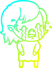 cold gradient line drawing cartoon crying vampire girl