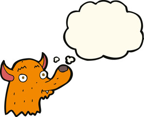 cartoon happy fox with thought bubble