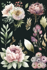 flowers with black background, card