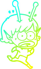 cold gradient line drawing cartoon shocked alien girl