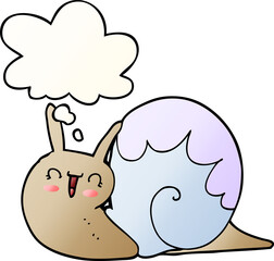 cute cartoon snail and thought bubble in smooth gradient style