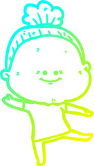 cold gradient line drawing cartoon happy old woman