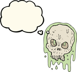 cartoon slimy skull with thought bubble