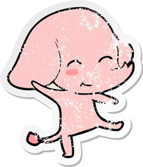 distressed sticker of a cute cartoon elephant dancing