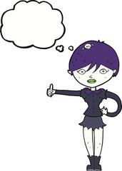 cartoon vampire girl giving thumbs up symbol with thought bubble