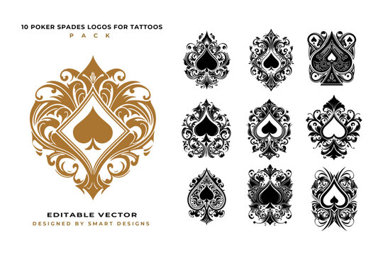 Poker Spades Logos for Tattoos Pack x10